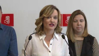 Pilar Alegría, tras presentar su candidatura en la sede del PSOE (Zaragoza). Aragón TV