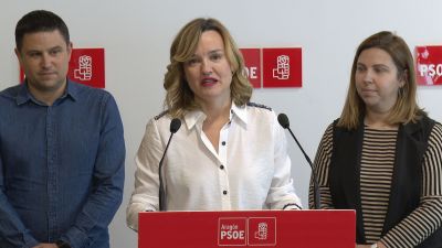 Pilar Alegría, tras presentar su candidatura en la sede del PSOE. / Aragón TV
