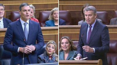 Pedro Sánchez y Núñez Feijóo en la sesión de control al Gobierno./ Aragón TV