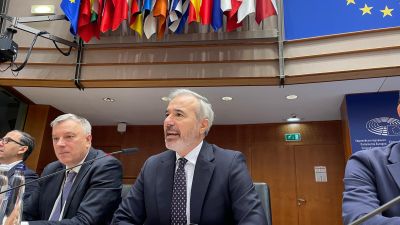 El presidente del Gobierno de Aragón, Jorge Azcón, en el pleno del Comité de las Regiones. / Gobierno de Aragón