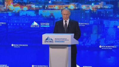 Putin durante su intervención en Murmansk, Rusia. / Reuters