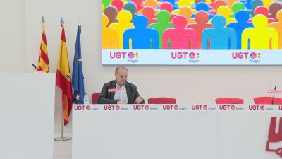 El secretario de UGT Aragón en la presentación del informe económico de 2024./ Aragón TV