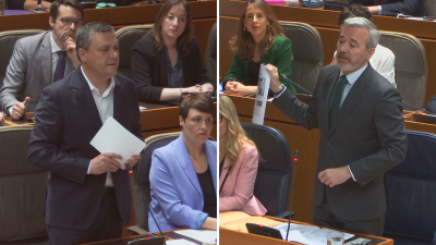Fernando Sabés y Jorge Azcón en la sesión de control al Gobierno en las Cortes de Aragón./ Aragón TV