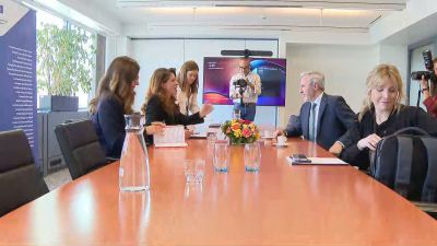 El presidente de Aragón, Jorge Azcón, este martes en Bruselas. / Aragón TV