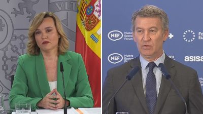 Pilar Alegría y Alberto Núñez Feijóo este martes. / Aragón Tv