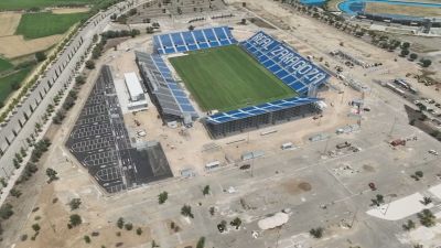 Imagen aérea del nuevo Ibercaja Estadio, ubicado en el aparcamiento norte de la Expo. | Aragón TV