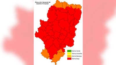 Mapa de zonas en alerta roja por incendios en Aragón / Europa Press