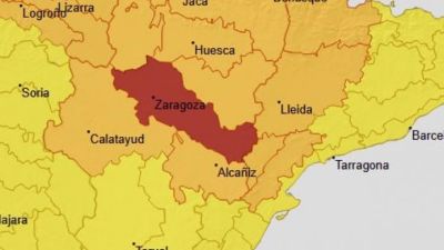 Solo parte de la provincia de Teruel queda fuera de los niveles de aviso rojo y naranja. / Aemet
