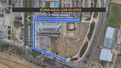El Ayuntamiento de Huesca plantea establecer 89 plazas de zona azul en Los Olivos. / Aragón TV