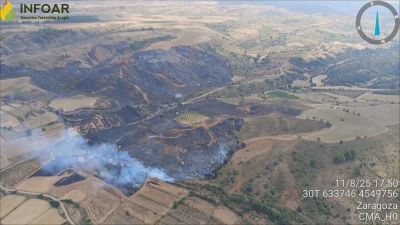 Incendio forestal de este verano en Daroca, donde ardieron 21.000 hectáreas. / INFOAR