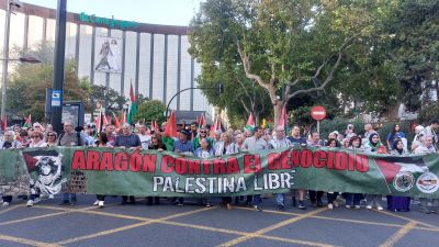 Cabecera de la manifestación en apoyo a Palestina en Zaragoza./ Europa Press