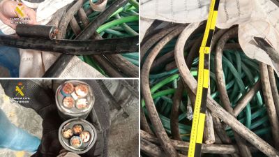Parte del cable de cobre sutraído. / Guardia Civil