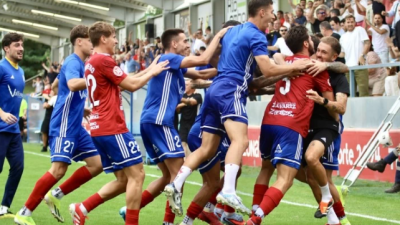 Los jugadores de la SD Tarazona celebran un gol este curso. Foto: SD Tarazona