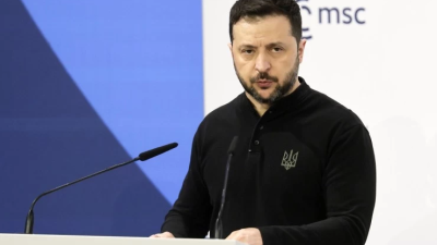 El presidente ucraniano, Volodímir Zelenski, en la Conferencia de Seguridad de Múnich. / EFE