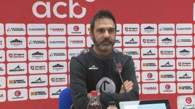 El entrenador del Casademont Zaragoza, Jesús Ramírez, en rueda de prensa.