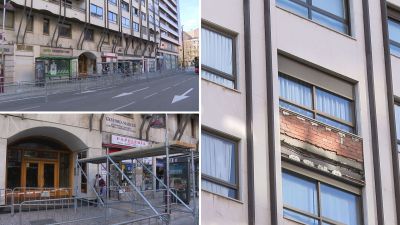 Lugar de la avenida de César Augusto de Zaragoza donde cayeron este sábado los cascotes. / Aragón TV