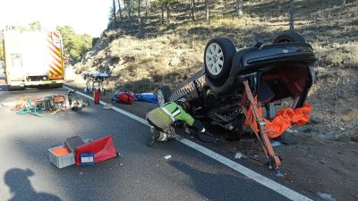 El accidente ha tenido lugar en la A-228 en Mora de Rubielos (Teruel). / Aragón TV