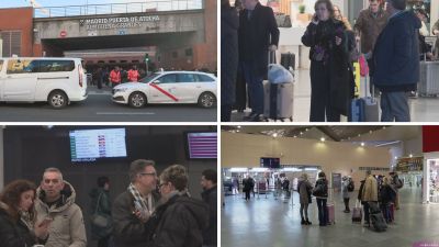 Pasajeros esperando este lunes en las estaciones de Atocha y de Delicias. / Aragón TV