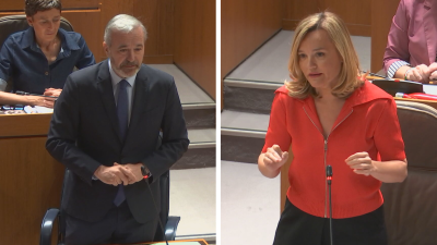 Jorge Azcón y Pilar Alegría este viernes en las Cortes. / Aragón TV