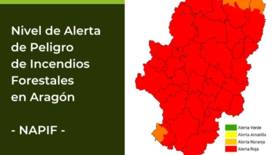 Alerta roja por riesgo de incendios forestales prácticamente en la totalidad de Aragón. / Gobierno de Aragón