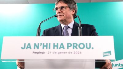 Carles Puigdemont en una rueda de prensa en enero en Perpiñán (Francia).