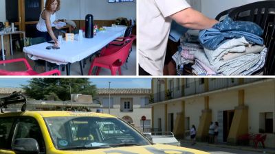 Vecinos de Biota (Zaragoza), en prealerta por el incendio de Orés, se vuelcan para ayudar a los operarios de extinción.