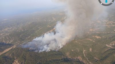 Columna de humo visible desde el aire del incendio de La Cerollera.