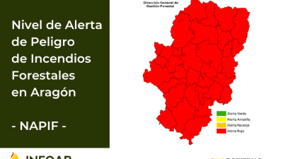 El nivel de alerta rojo por incendios alcanza a la totalidad del territorio aragonés este viernes.