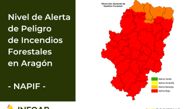 Casi todo Aragón está en nivel rojo por riesgo de incendios este sábado.