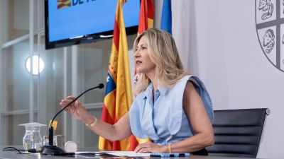 La vicepresidenta y consejera de Cultura del Gobierno de Aragón, Mar Vaquera, en la rueda de prensa.