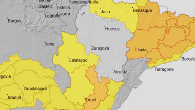 Alerta naranja por lluvias y tormentas en Gúdar y Maestrazgo y amarilla en el Pirineo y en la Ibérica zaragozana