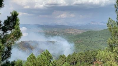 Imagen aérea del incendio en su avance hacia la parte norte.