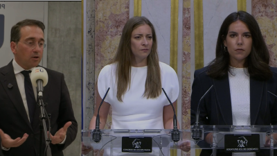 José Manuel Albares, Ester Muñoz (PP) y Pepa Millán (Vox)