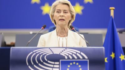 La presidenta de la Comisión Europea, Ursula von der Leyen, durante su intervención este miércoles en el Debate sobre el Estado de la Unión ante el pleno del Parlamento Europeo en Estrasburgo (Francia).