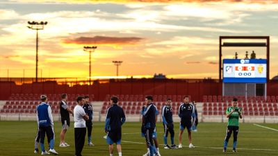 El Real Zaragoza, a su llegada al campo