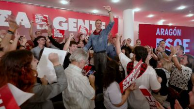 Pedro Sánchez este miércoles por la tarde en un acto en Zaragoza.