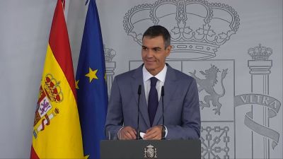 Pedro Sánchez durante la ueda de prensa que ofreció desde el Palacio de la Moncloa tras convocar las elecciones que se denuncia.