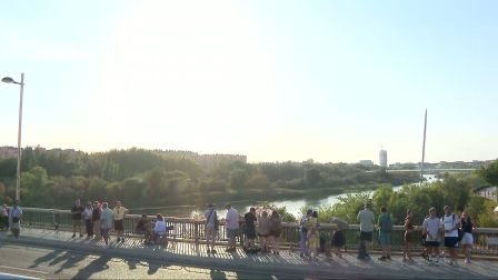 Llegan los primeros curiosos al puente de La Almozara, en Zaragoza